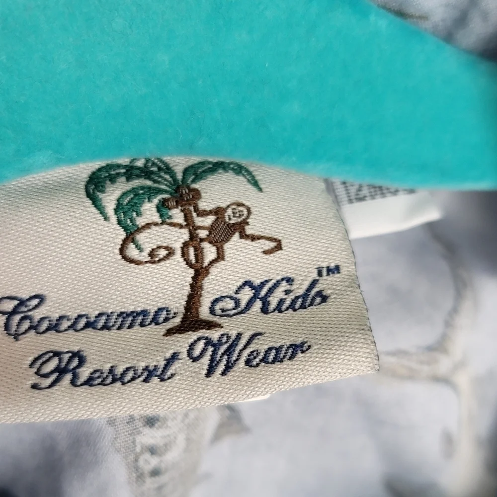 Cocoamo Kids Resort Wear Blue Hawaiian‎ Button Up Shirt Fish Aloha